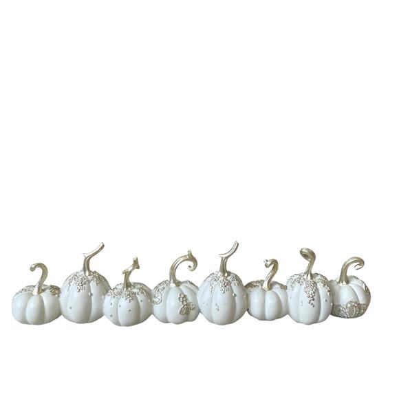 Give Thanks THANKFUL Pumpkins 17.5in Resin White & Gold Fall Designer Decor NEW - Picture 4 of 15